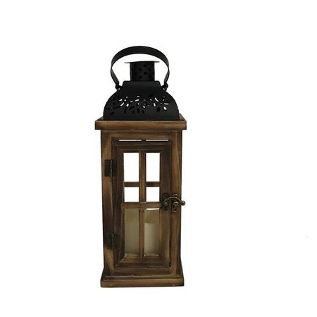 MEADOWCREEK Meadowcreek 8050434 12 in. Metal & Wood Decorative Lantern; Black & Brown 8050434